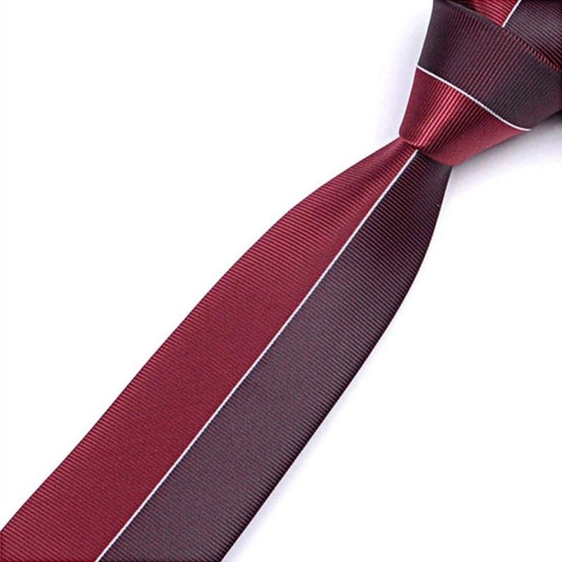 Manoble Men's Necktie Wine Red 2.36 Inches Slim Woven Tie + Gift Box - Image 3
